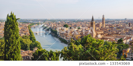 a panoramic view of Verona and the Adige River 133543069