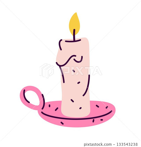 Glowing candle or vector classic wick with flame. Flat cartoon decorative interior light or traditional evening candlelight. Illumination for spiritual ceremony. Wax decor with fire. night home fire. Glowing candle or vector classic wick with flame. Flat cartoon decorative interior light or traditional evening candlelight. Illumination for spiritual ceremony. Wax decor with fire. night home fire. 133543238