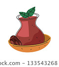 Arabic tea jug or drink kettle. Vector hot beverage or middle east herb cuisine serving. Feast ceremony or banquet ritual. Cuisine serving and culinary, hospitality clipart element. Relaxation, health 133543268