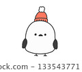 Illustration of a long-tailed tit wearing a knit cap 133543771