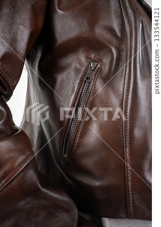 Brown leather jacket close up Brown leather jacket close up 133544121