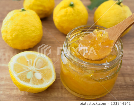 Fresh yuzu fruit and homemade jam Fresh yuzu fruit and homemade jam 133544141