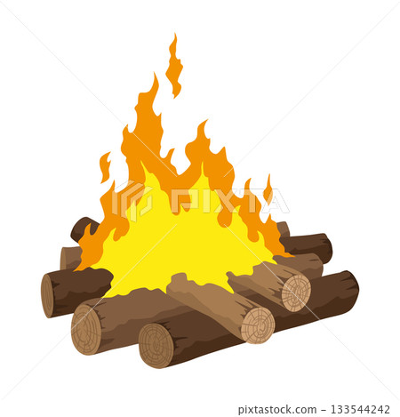 Fireplace campfire type. Burning wood, travel and adventure symbol. Vector bonfire or woodfire in cartoon flat style. Tourist bonfires in stack Fireplace campfire type. Burning wood, travel and adventure symbol. Vector bonfire or woodfire in cartoon flat style. Tourist bonfires in stack 133544242