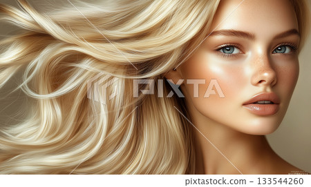 Beautiful young woman with long blonde hair. Luxury, beauty, portrait 133544260