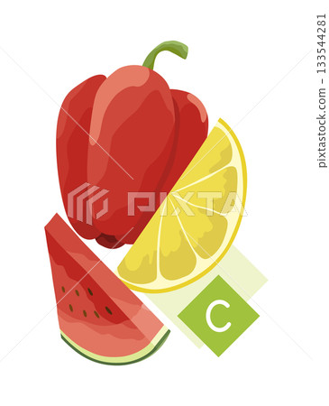 A Variety of Colorful Fruits and Vegetables Loaded with Vitamin C 133544281