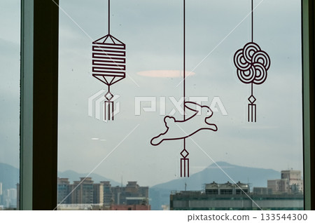 Tradition Chinese mid-autumn festival decorations. Stickers decoration on the window. For holiday, decorating. Tradition Chinese mid-autumn festival decorations. Stickers decoration on the window. For holiday, decorating. 133544300