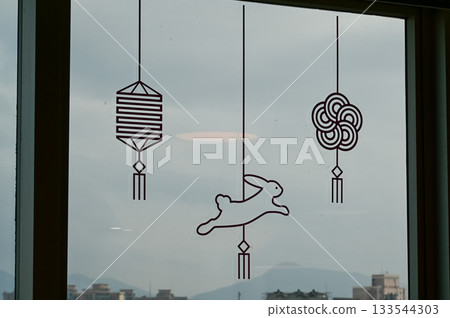 Tradition Chinese mid-autumn festival decorations. Stickers decoration on the window. For holiday, decorating. 133544303