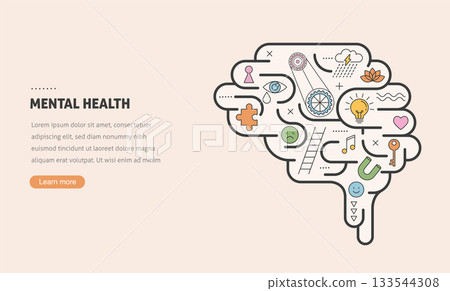 Abstract brain infographic. Mental health concept illustration. Abstract brain infographic. Mental health concept illustration. 133544308
