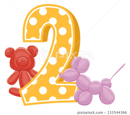 A number 2 is written in yellow with red polka dots A number 2 is written in yellow with red polka dots 133544366