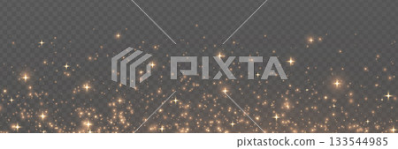 Gold glitter light frame. Magic star dust background. Golden particle bg. Christmas Holiday confetti. Fairy bulb. Glow shine bokeh. Winter Celebration banner. Luxury party. Vector illustration 133544985