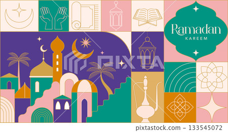 Ramadan Kareem background in modern geometric style. Islamic greeting card, poster and banner Ramadan Kareem background in modern geometric style. Islamic greeting card, poster and banner 133545072