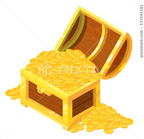 A gold chest with a lot of gold coins spilling out of it A gold chest with a lot of gold coins spilling out of it 133545181