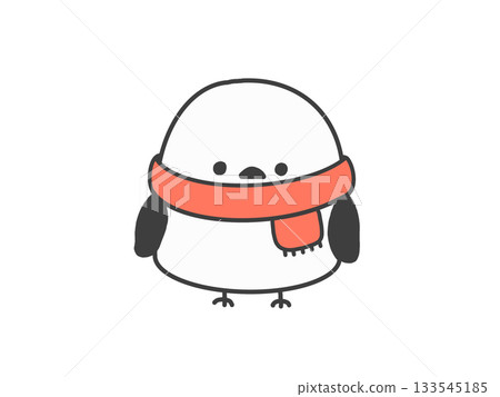 A long-tailed tit wearing a red scarf 133545185