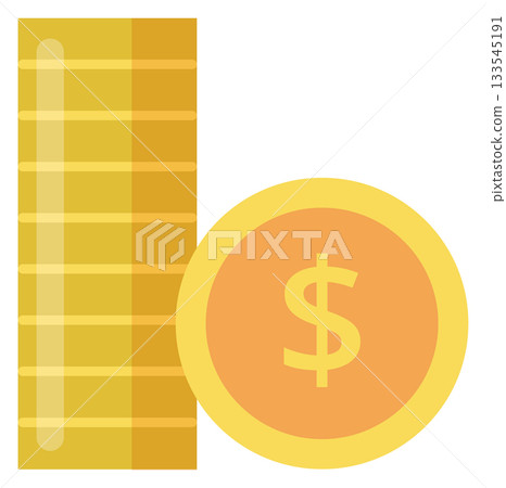 A stack of gold coins and a dollar sign A stack of gold coins and a dollar sign 133545191
