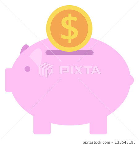 A pink piggy bank with a dollar bill on top A pink piggy bank with a dollar bill on top 133545193