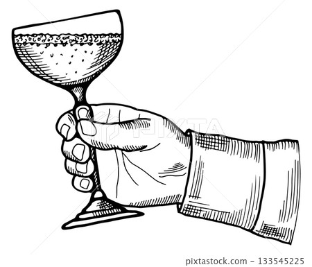 A hand holding a wine glass with a white background 133545225