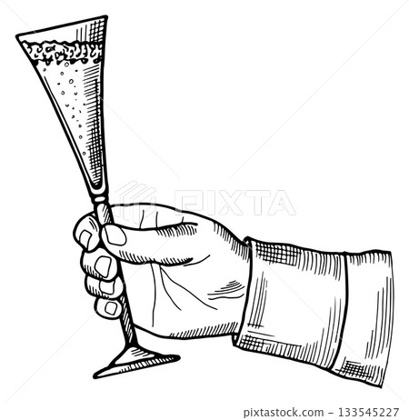 A hand holding a wine glass with a straw in it A hand holding a wine glass with a straw in it 133545227
