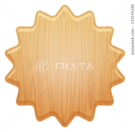A wooden plaque with a sunburst design 133545286
