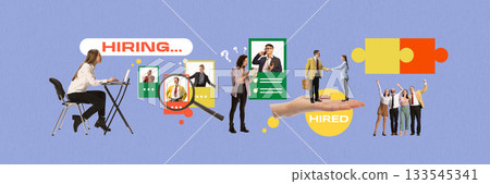 Colorful poster with 9 models of hiring process and recruitment workflow 133545341