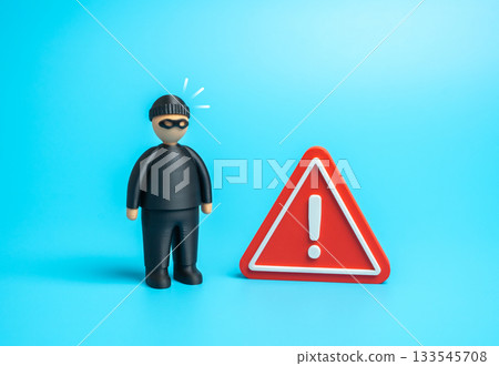The criminal raised the alarm. Security and monitoring system against intruders and hackers. Cybersecurity. Danger of being robbed. 133545708