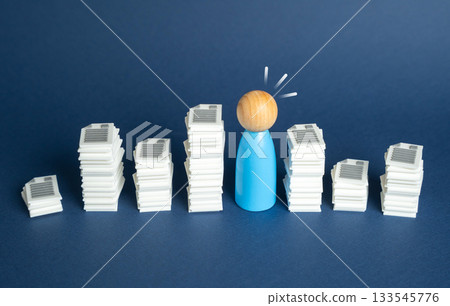 Bureaucratic barriers and time delays. A queue of papers and documents. Administrative pressure and workflow slowdown. Management, public services and office routines. 133545776