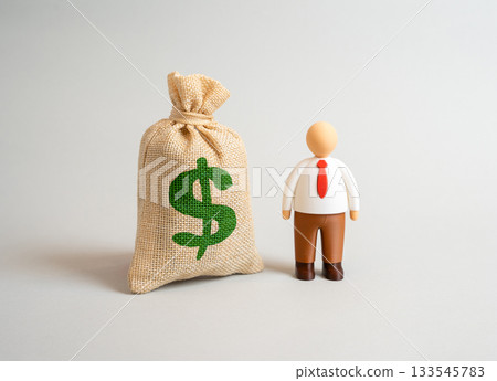 Office worker and dollar money bag. Financial independence, wage growth, and the prosperity of working individuals. Savings and income stability. Expenses for employee retraining and training. Office worker and dollar money bag. Financial independence, wage growth, and the prosperity of working individuals. Savings and income stability. Expenses for employee retraining and training. 133545783