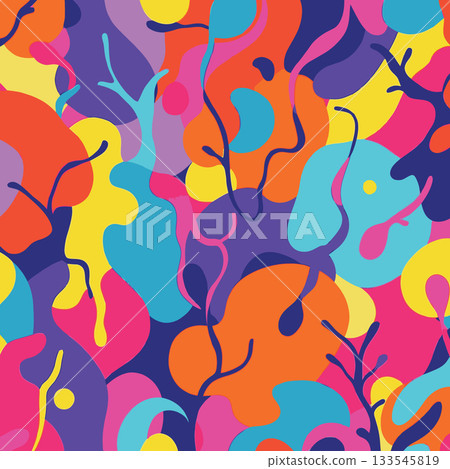 Colorful abstract background with organic shapes and lines creating a lively and dynamic composition Colorful abstract background with organic shapes and lines creating a lively and dynamic composition 133545819