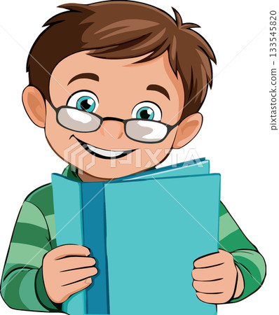 Smiling pupil holding a book and enjoying reading Smiling pupil holding a book and enjoying reading 133545820