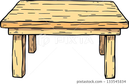 Wooden table drawing showing furniture for home 133545834