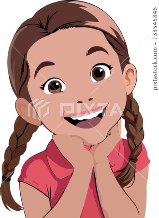 Happy girl with braids smiling and holding her chin Happy girl with braids smiling and holding her chin 133545846