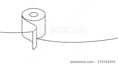 Soft roll one line continuous drawing. Kitchen towel roll. Vector illustration Soft roll one line continuous drawing. Kitchen towel roll. Vector illustration 133545854