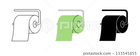 Toilet paper roll on metal holder icon set. Hygiene toilet paper. Vector illustration Toilet paper roll on metal holder icon set. Hygiene toilet paper. Vector illustration 133545855