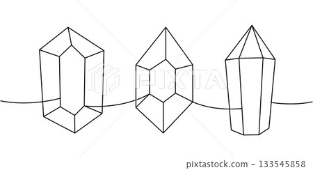 Glass crystals one line continuous drawing. Spiritual stones. Vector illustration Glass crystals one line continuous drawing. Spiritual stones. Vector illustration 133545858