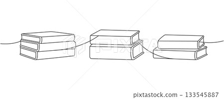 Flat minimalist line art of stacked books in different horizontal drawn Flat minimalist line art of stacked books in different horizontal drawn 133545887