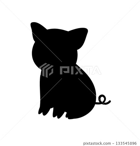Piglet silhouette in sitting pose. Simple black pig vector shape for logos, farm icons, decals, stencils, and design templates 133545896