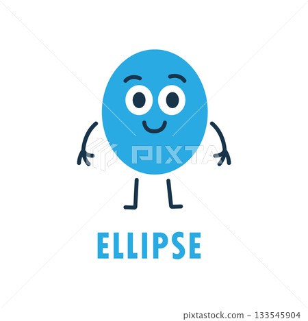 Blue ellipse cartoon character with happy face, arms and legs. Cute geometric vector illustration for children posters and flashcards 133545904