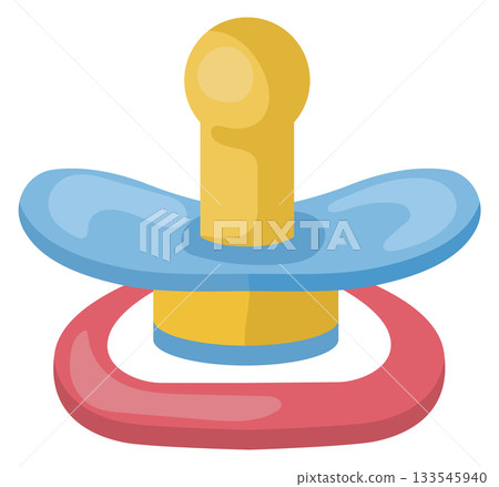A blue and red pacifier with a yellow tip A blue and red pacifier with a yellow tip 133545940