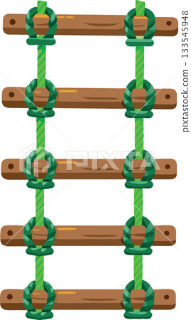 Rope ladder hanging with wooden steps isolated on white background Rope ladder hanging with wooden steps isolated on white background 133545948