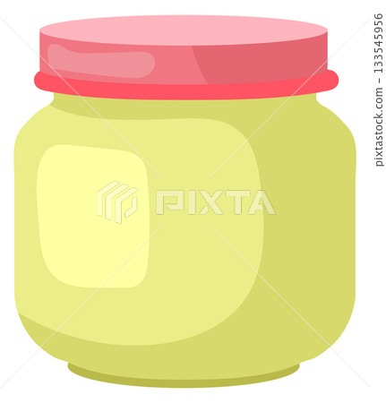 A jar with a red lid is sitting on a white background 133545956