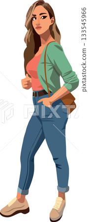 Young stylish woman walking and looking away 133545966