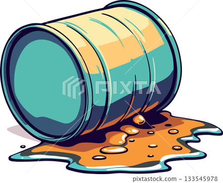 Spilled barrel polluting the environment with toxic waste 133545978