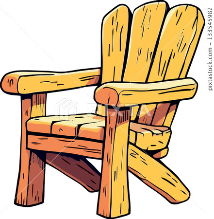 Comfortable wooden adirondack chair invites relaxation on porch 133545982