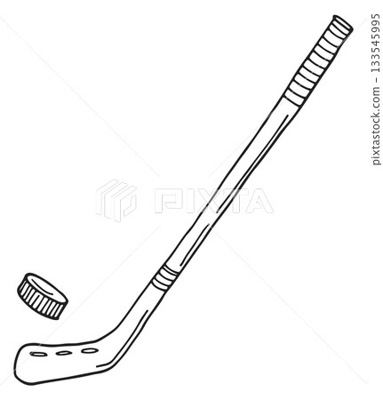 A hockey stick and a brush are shown together 133545995