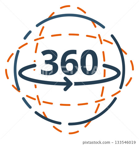 A blue and orange circle with a white background and the number 360 on it A blue and orange circle with a white background and the number 360 on it 133546019