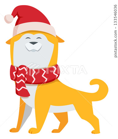A cartoon dog wearing a red scarf and a red hat 133546036