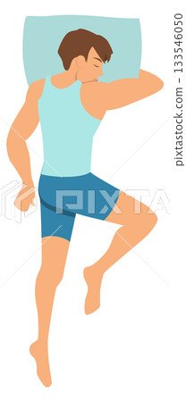 A man is sleeping on a bed with a blue pillow 133546050