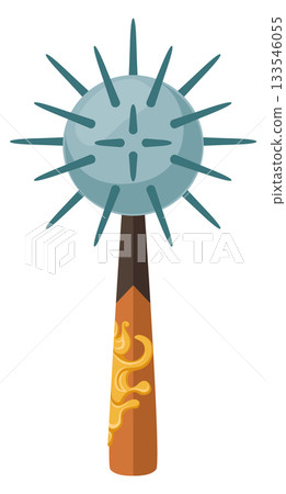 A large, pointed object with a blue center and yellow accents 133546055