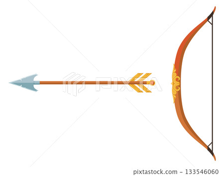 A bow and arrow are shown in a white background A bow and arrow are shown in a white background 133546060