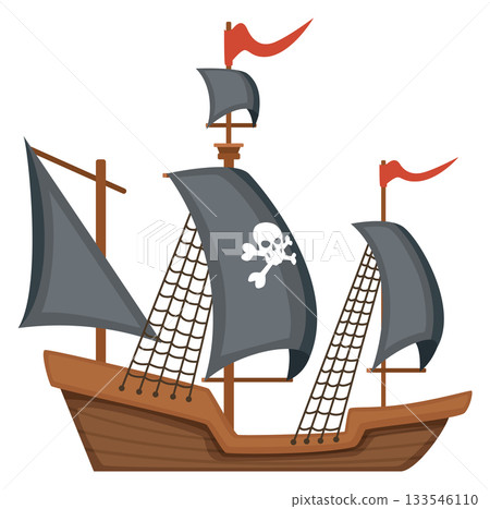 A pirate ship with a skull and crossbones on the side A pirate ship with a skull and crossbones on the side 133546110
