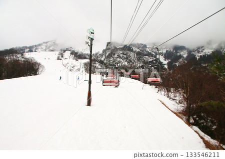 Ski resort seen from the lift Ski resort seen from the lift 133546211